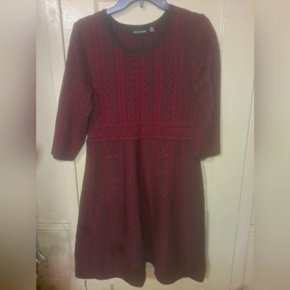 Nina Leonard Print Fit & Flare Sweater Dress